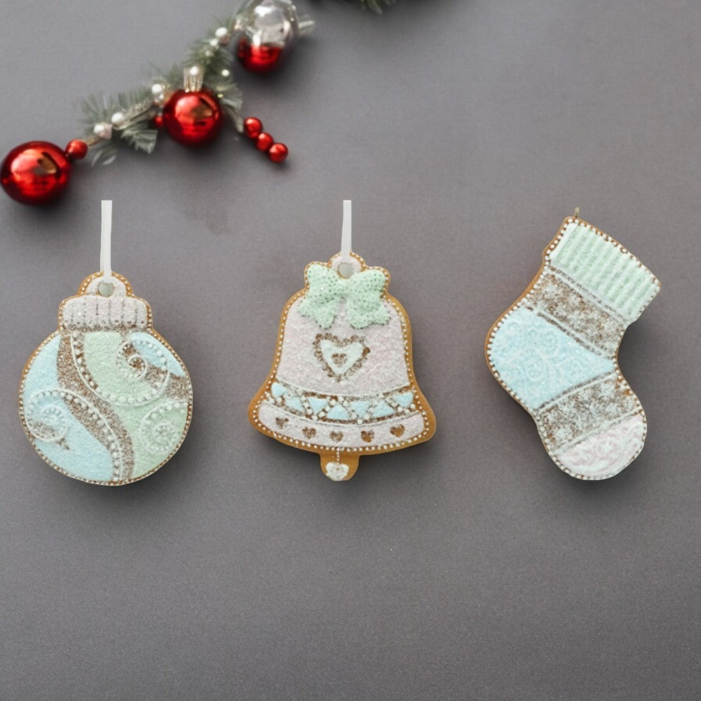 Four-inch pastel gingerbread ornament on a clean catalog background