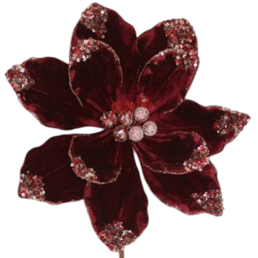 Burgundy Christmas poinsettia floral pick alternate view