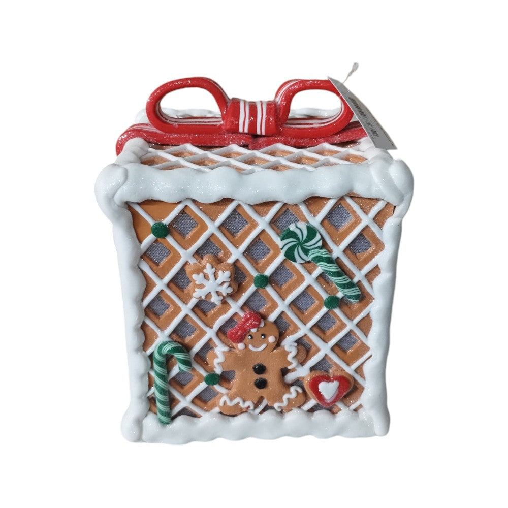 7.9" Lighted Gingerbread Gift Box with Red Bow – product image 3
