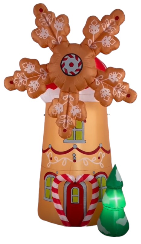 8FT Gingerbread Windmill Inflatable - Festive Outdoor Christmas Decoration