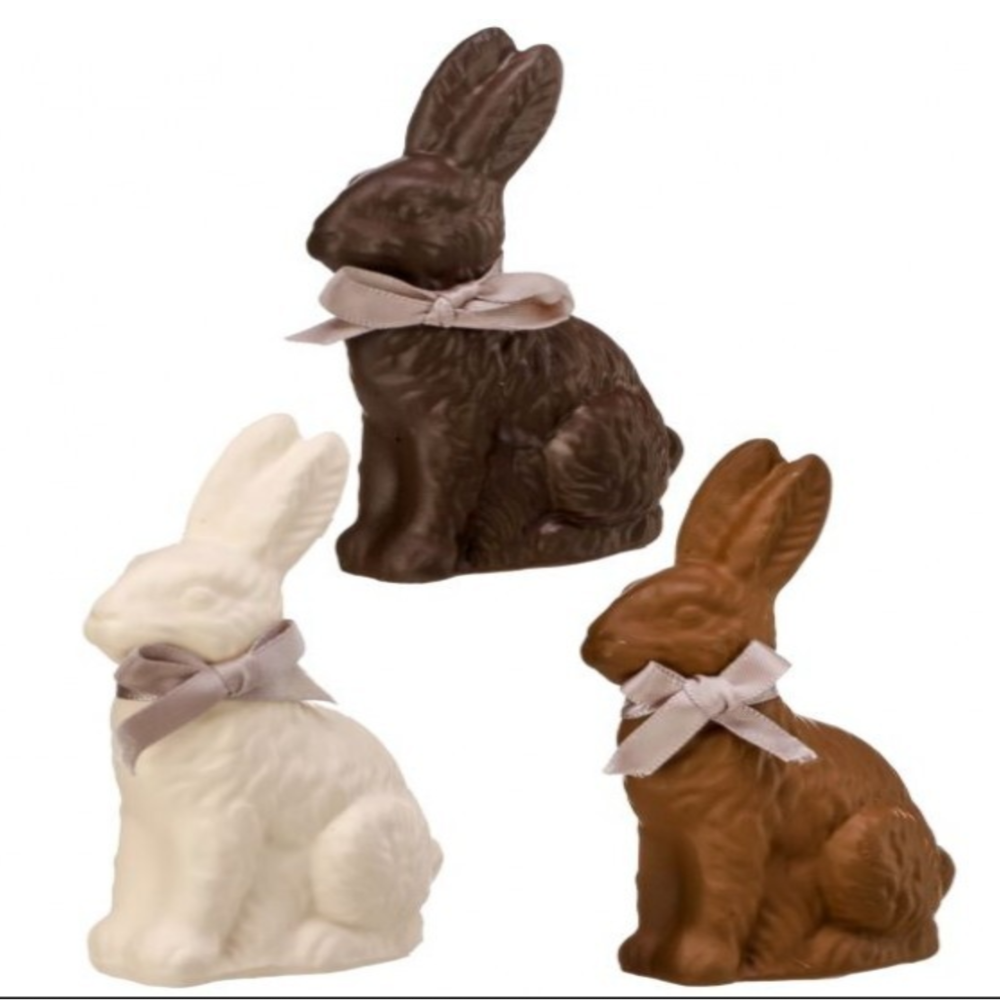 4" Chocolate-Style Bunny with Bow Resin Figurine
