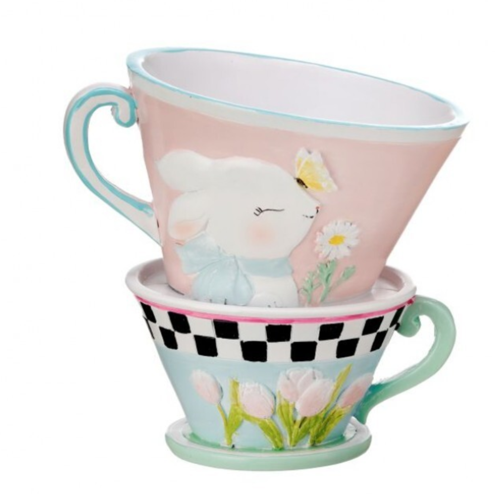 5.75" Bunny Teacup Stack Resin Planter