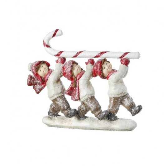 4.5" Children Carrying Candy Cane Figurine – Whimsical Christmas Decor