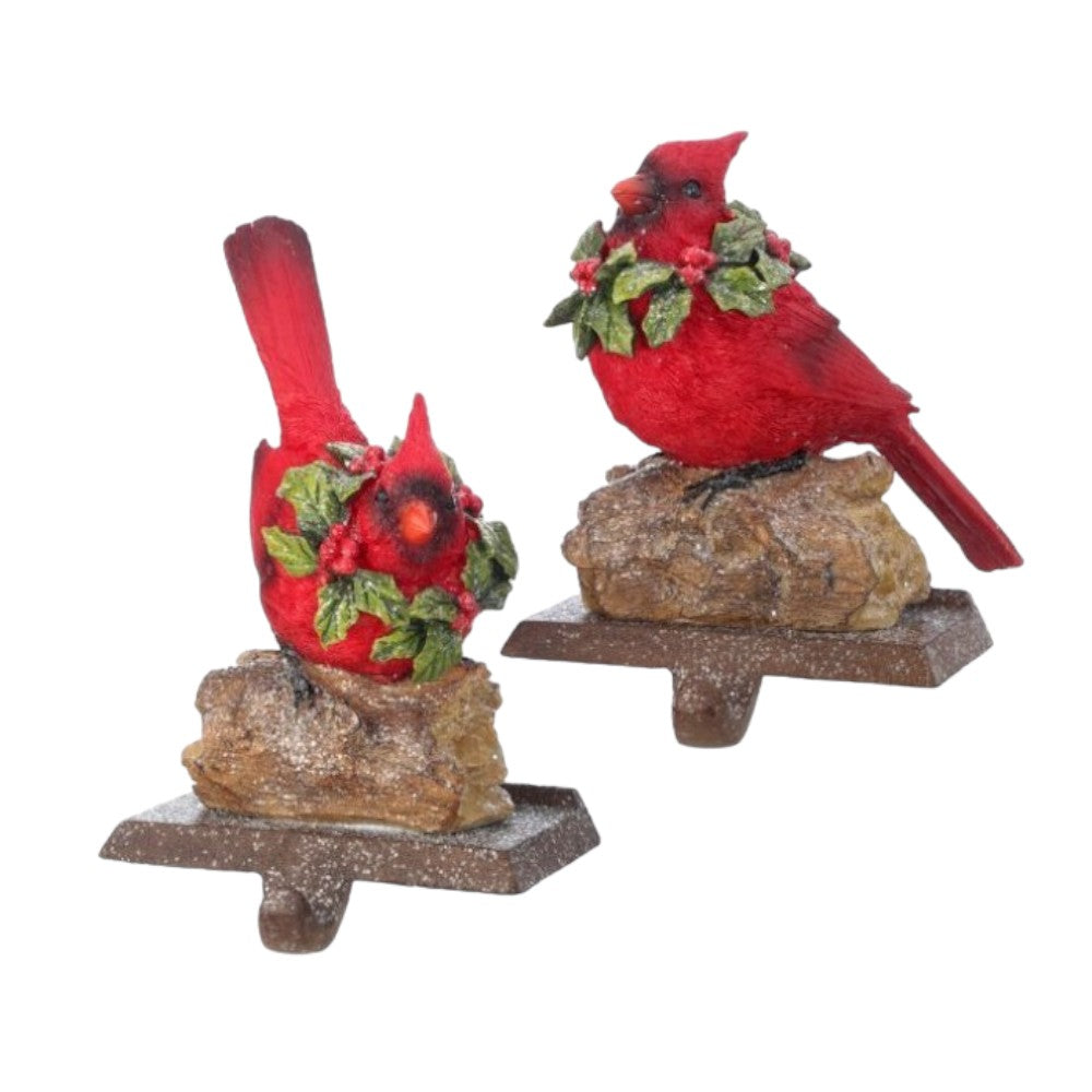 7-9" Cardinal on Log Stocking Holders – Set of 2 Assorted Christmas Decor