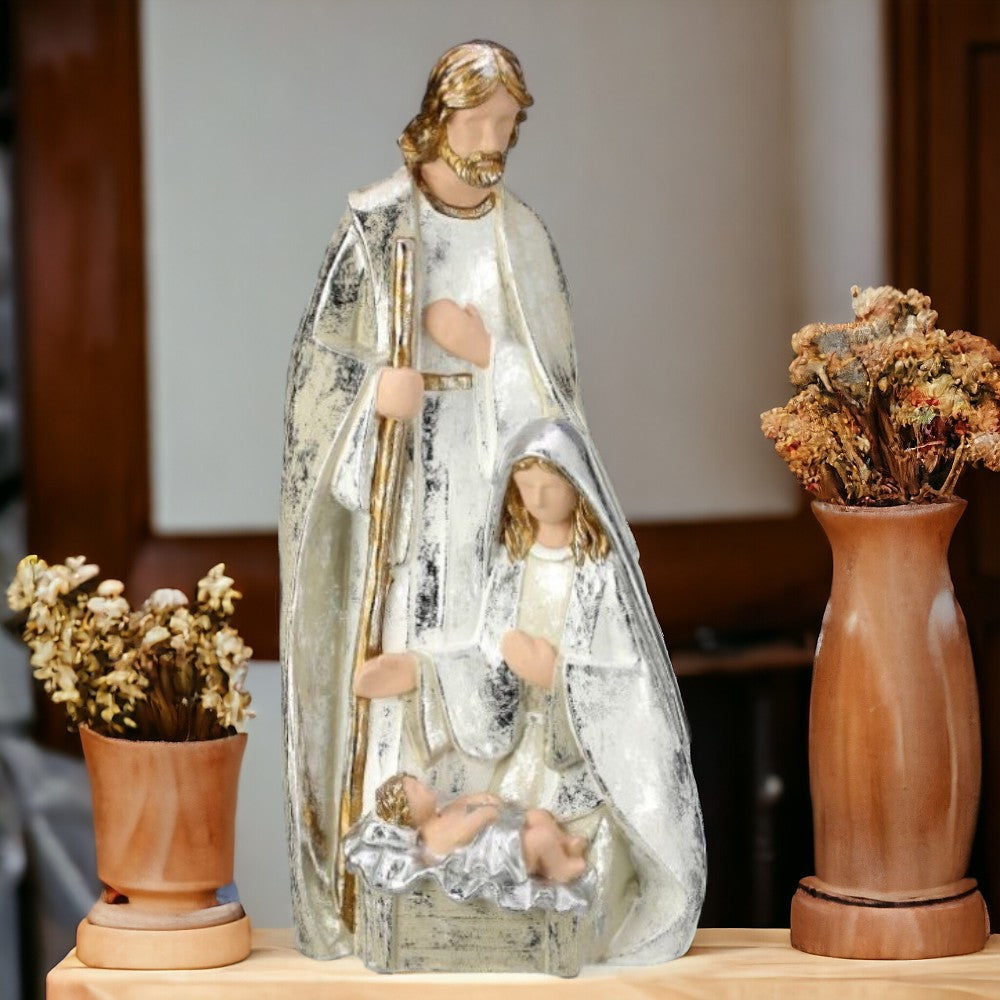 19.5-inch silver and gold Holy Family nativity – alternate view