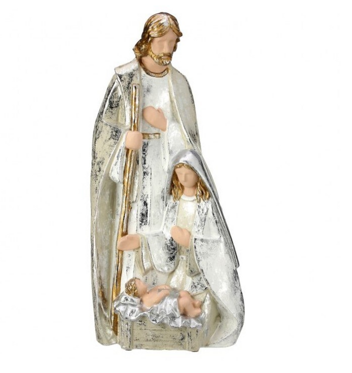19.5-inch Holy Family nativity piece in silver and gold