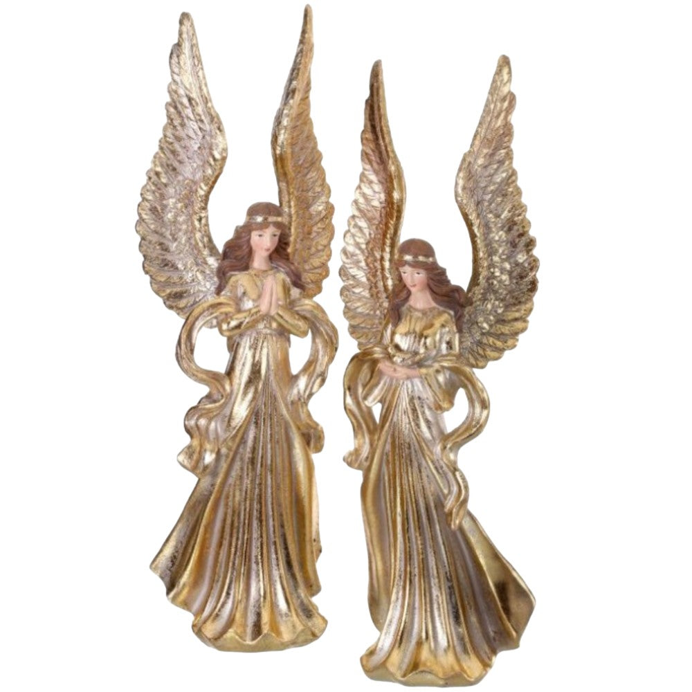 12" Resin Raised Wing Elegant Angel Sculpture - 2AST Premium Decorative Piece Christmas