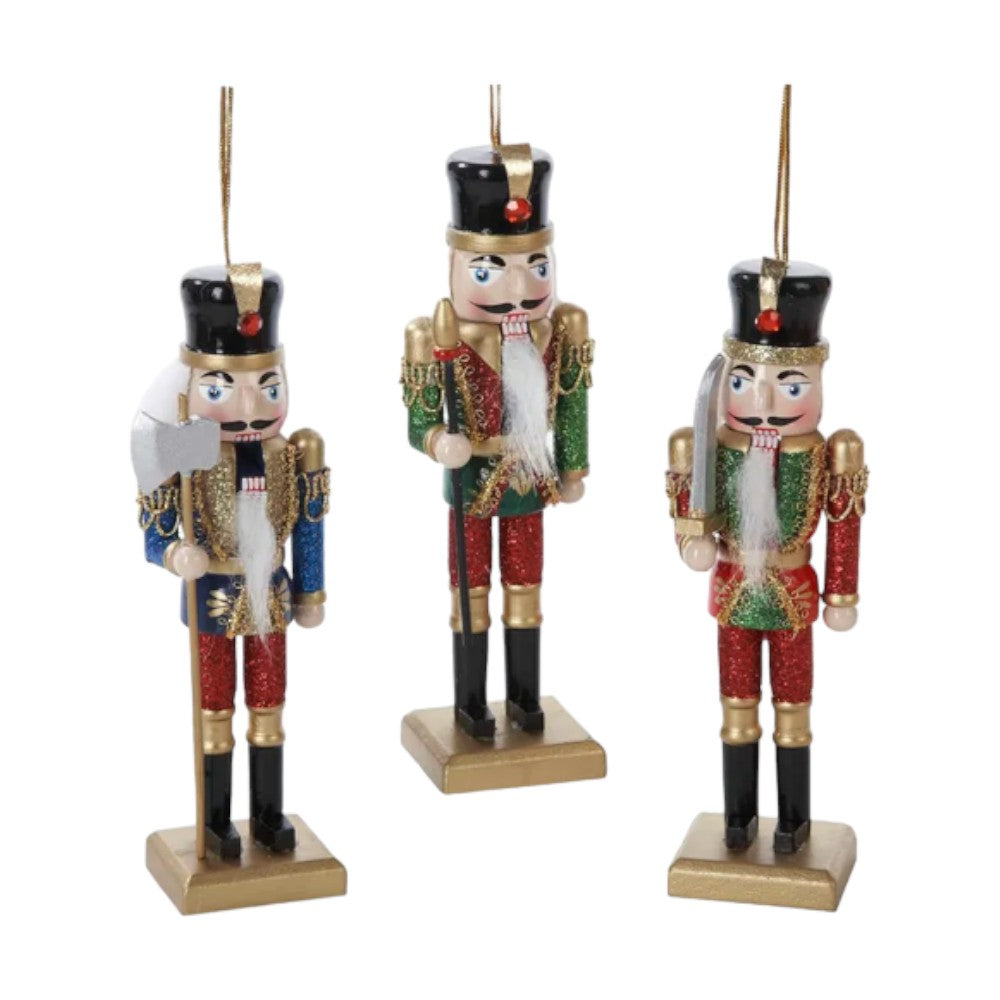 6" Soldier Nutcracker Ornaments – Set of 3 Assorted Christmas Decorations