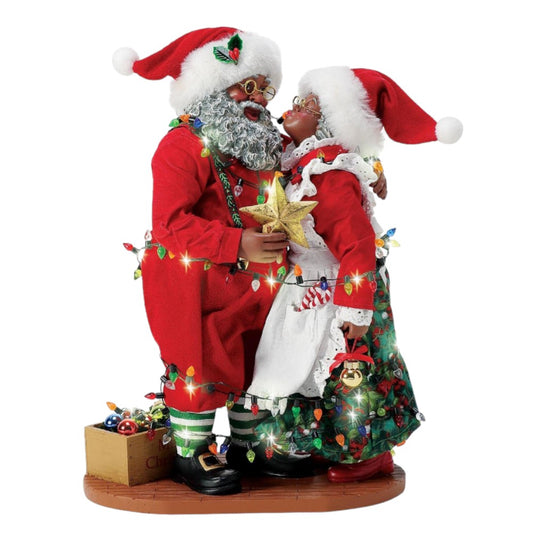 10.5" African American Mr. & Mrs. Claus – Festive Christmas Figurines