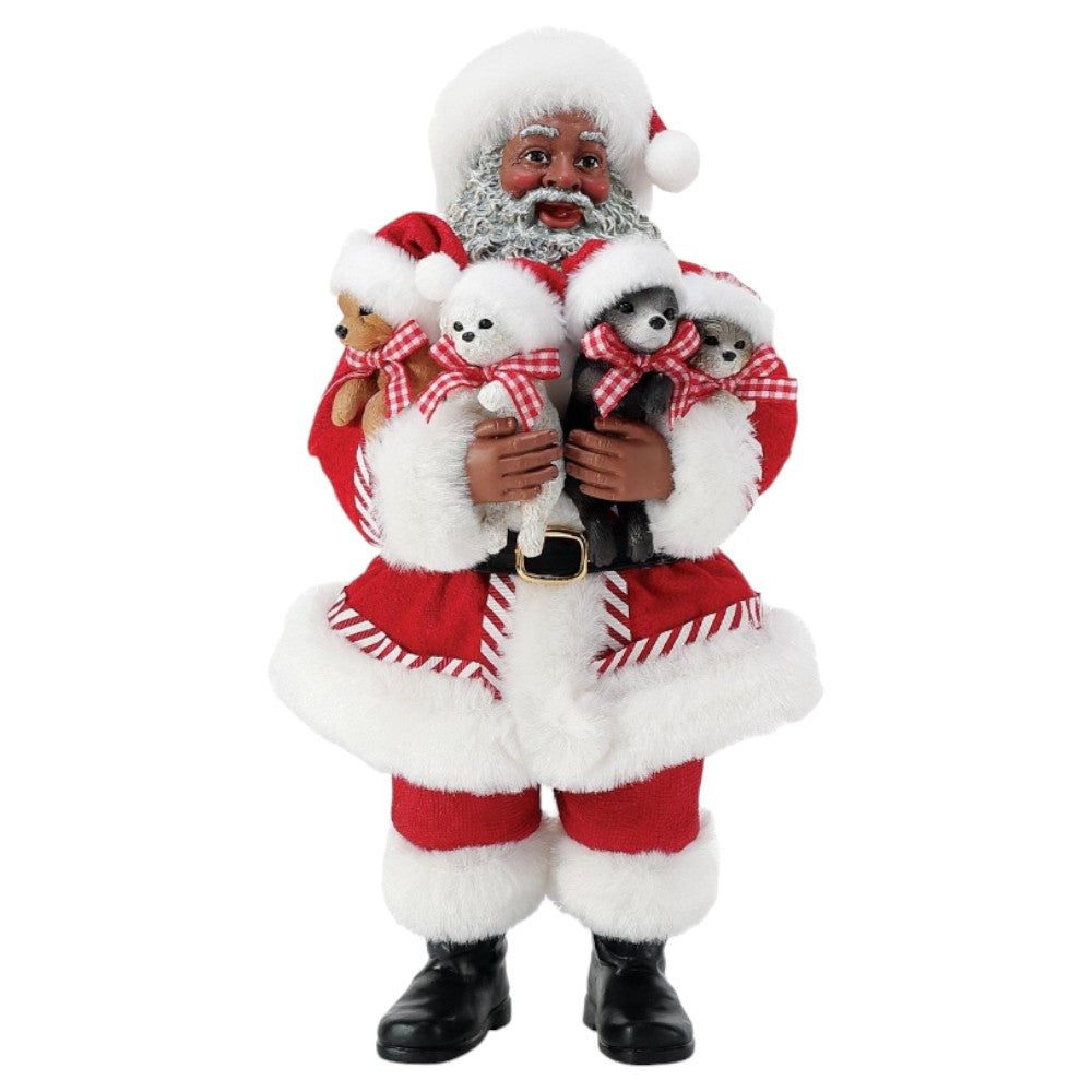 10" African American Santa with Puppies Christmas Figurine
