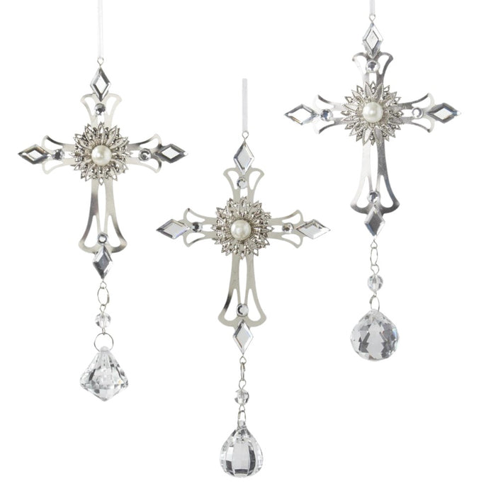 6.5-inch cross ornaments with acrylic pendants set of 3