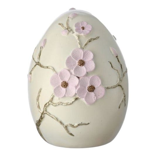 5" Resin Egg with Cherry Blossom Design - Elegant Spring Décor