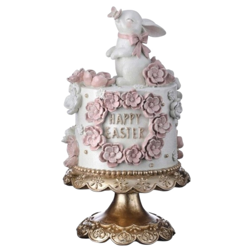 12.5" Resin Happy Easter Cake with Bunny - Elegant Spring Decoration