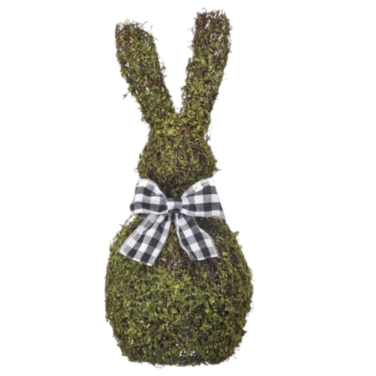 16" Mossed Twig Bunny with Ribbon - Rustic Easter and Spring Decoration