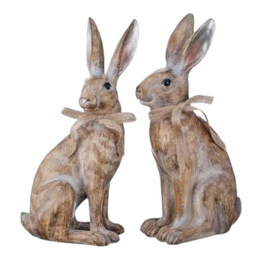 Rustic 10.5" Resin Bunny Set – Elegant Farmhouse Easter Decor