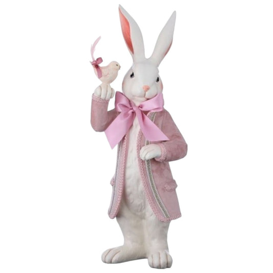 21" Resin French Bunny with Coat & Bird – Charming Easter Decor