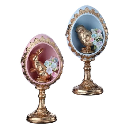 7" Resin Egg Pedestal with Bunny & Chick – Easter Display Decor