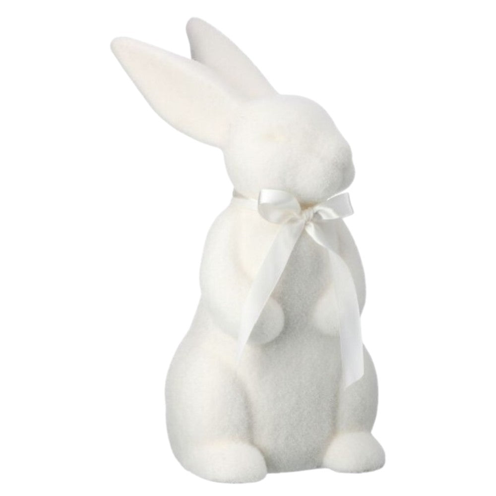 15" Flocked Easter Bunny – Soft Touch White Decorative Figurine