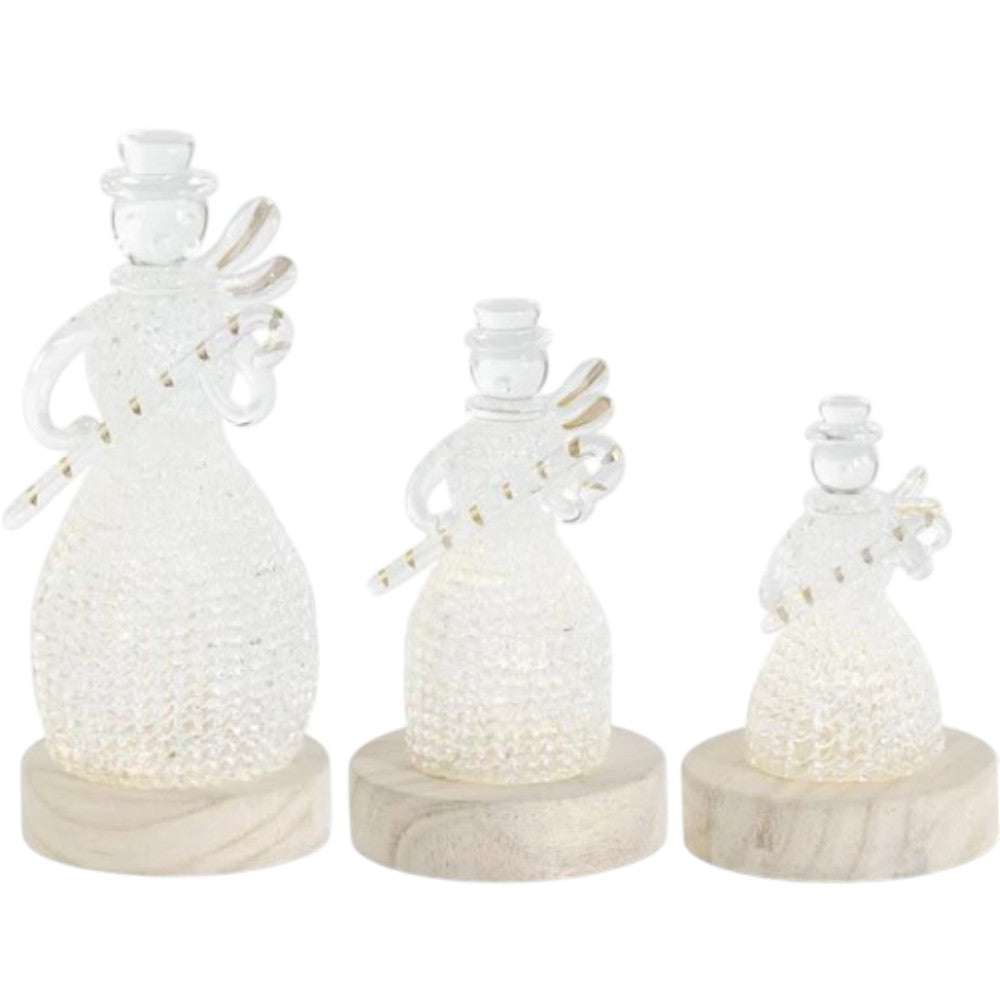 6" LED Spun Glass Snowmen with Timers – Handcrafted Holiday Decor