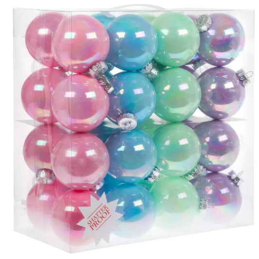 3.15" Pastel Shatterproof Christmas Ornaments 36 PCS – Pink, Green, Blue & Purple Ball Set