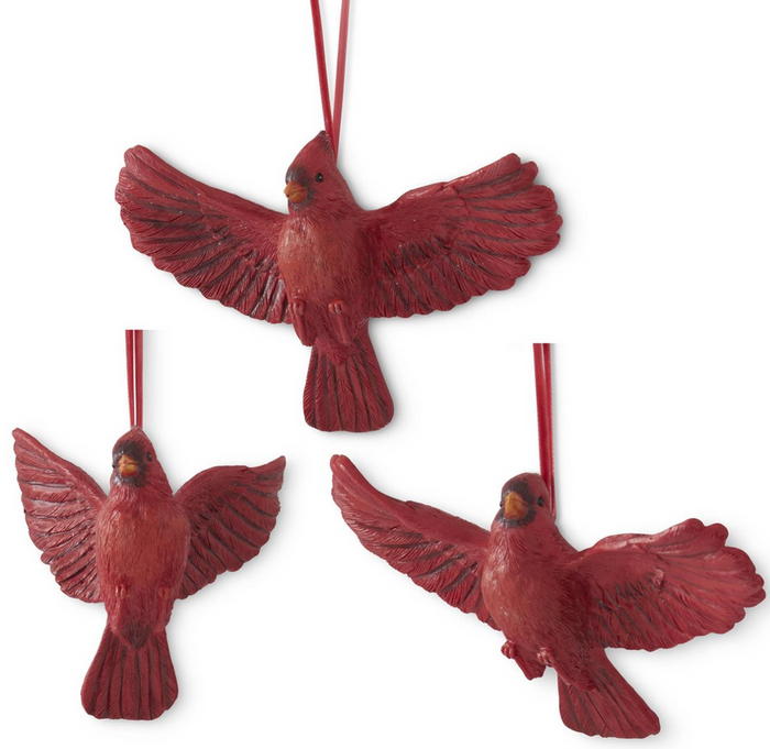 4-inch red cardinal bird Christmas ornaments with realistic feather details