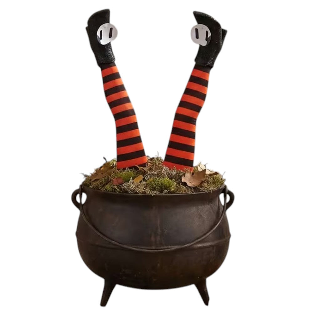 set of two 16-inch orange and black witch leg Halloween grave breakers
