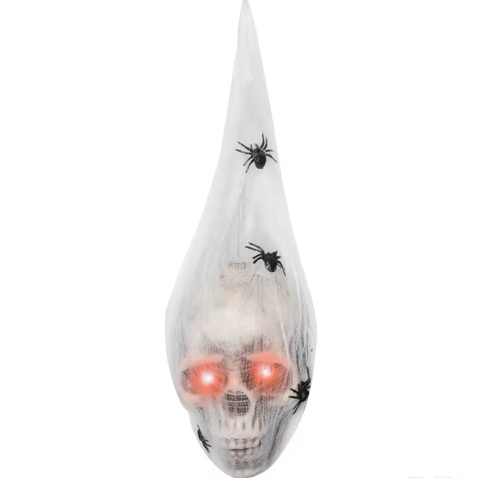 19-inch light-up larva head hanging Halloween decoration with spider accents