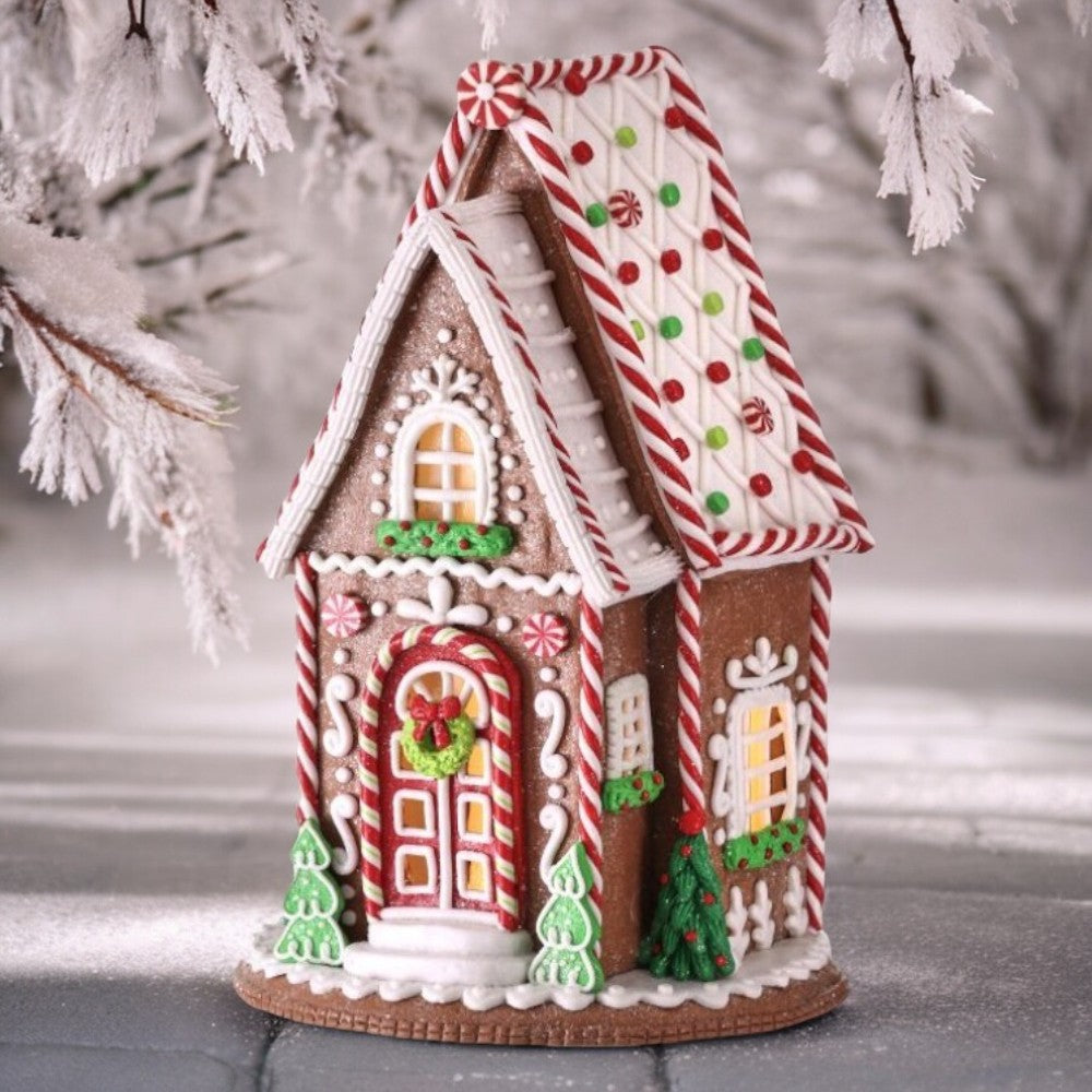 13" LED Battery-Operated Timer A-Frame Gingerbread House - Christmas Holiday Decor