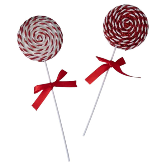 11" Peppermint Lollipop Pick Ornaments Set of 2 PCS – Red & White Candy Christmas Tree Decorations
