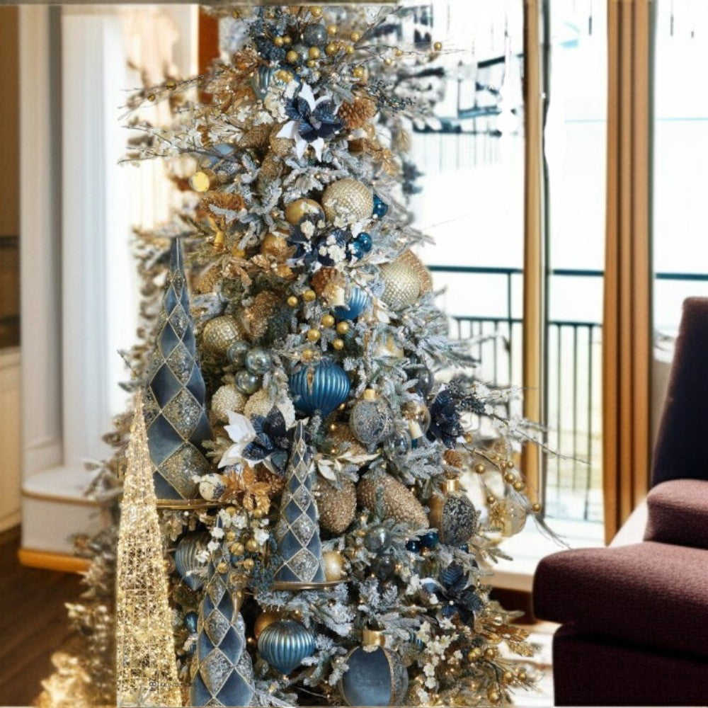Assorted Handmade Dark Blue Glass Finial Ornaments (2 Styles) – Elegant Ribbed Hand-Blown Christmas Decor