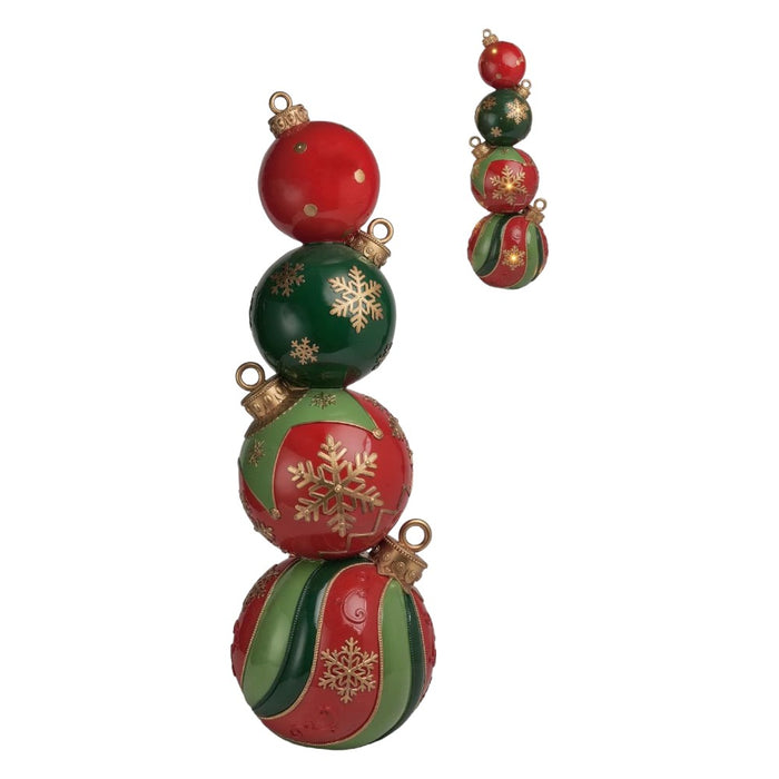 35-inch LED stacked ornament Christmas decoration in red green and gold