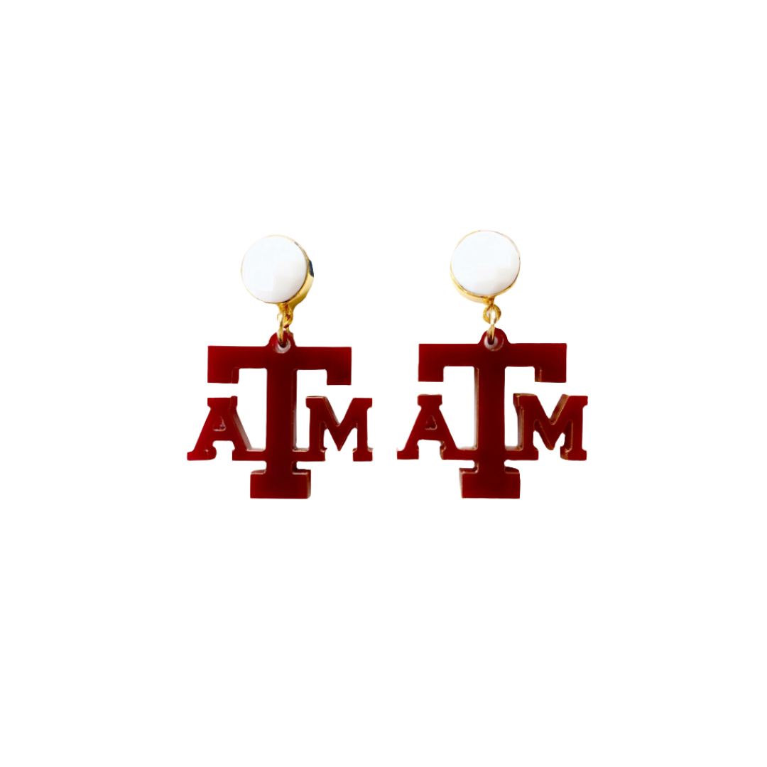 Texas A&M mini maroon Aggies logo earrings