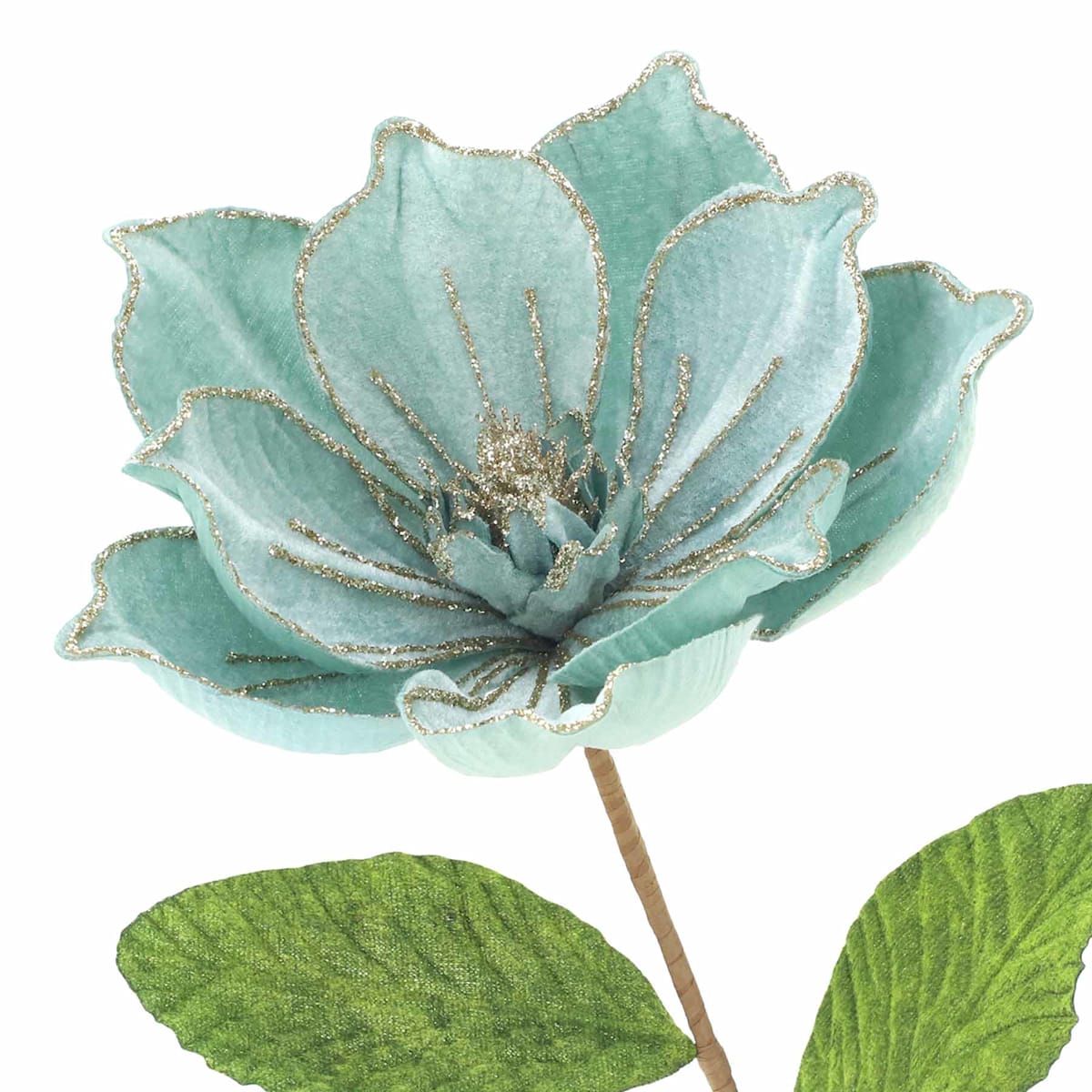 23.5″ Glitter Magnolia Stem –  Elegant Holiday Floral Pick