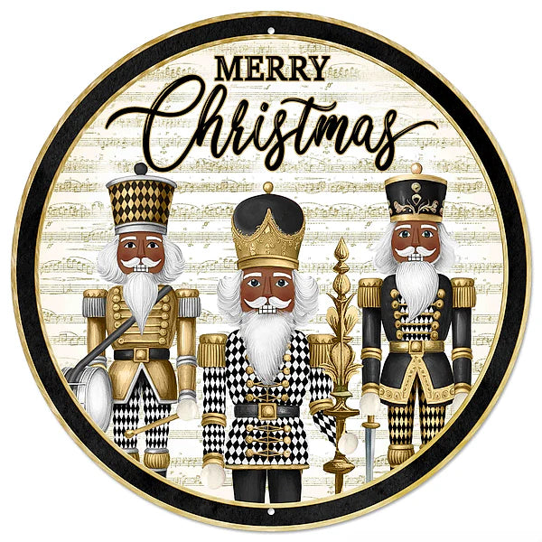 12" Merry Christmas Afrian American Harlequin Nutcracker Metal Sign