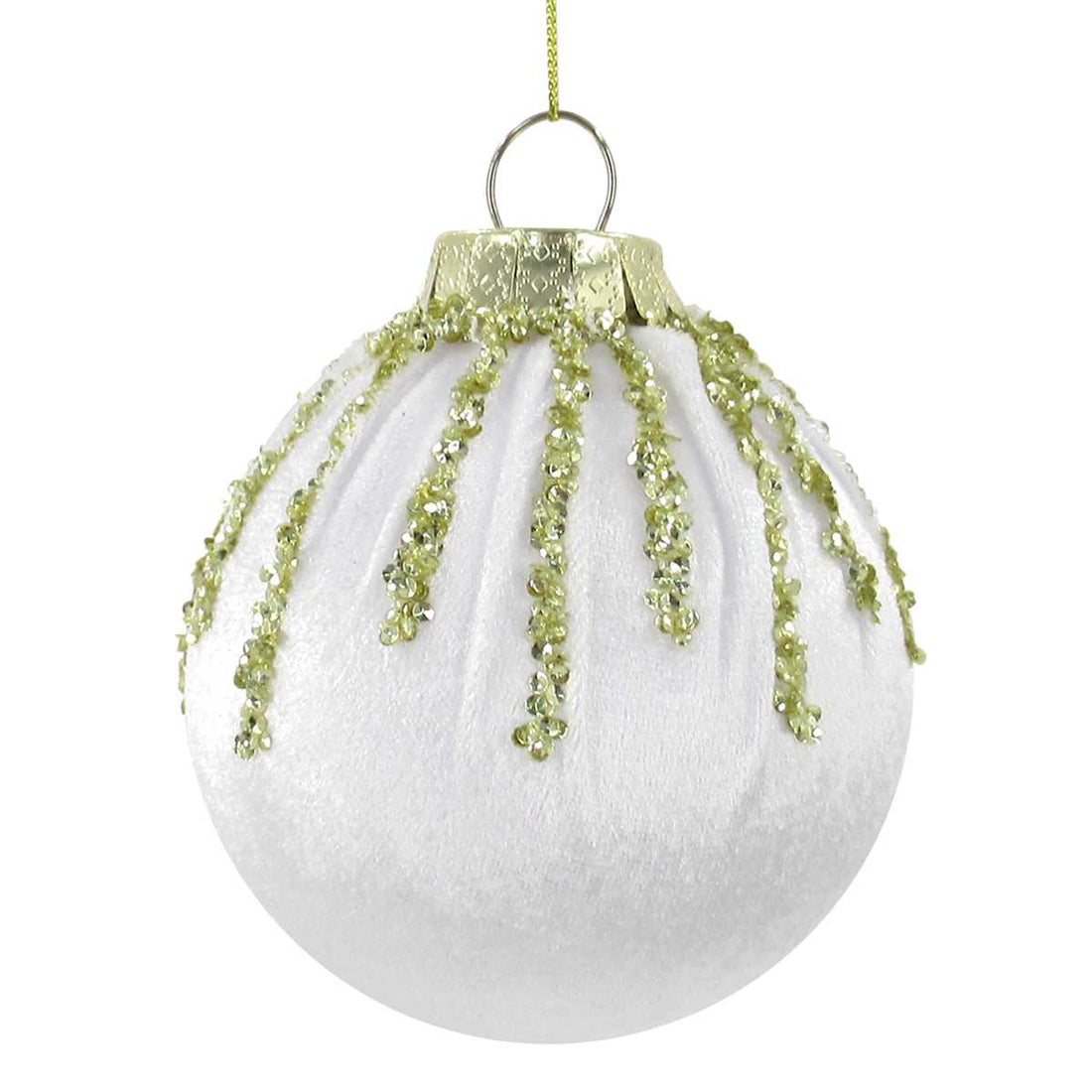 4-inch White & Gold fabric crystal ornament on white