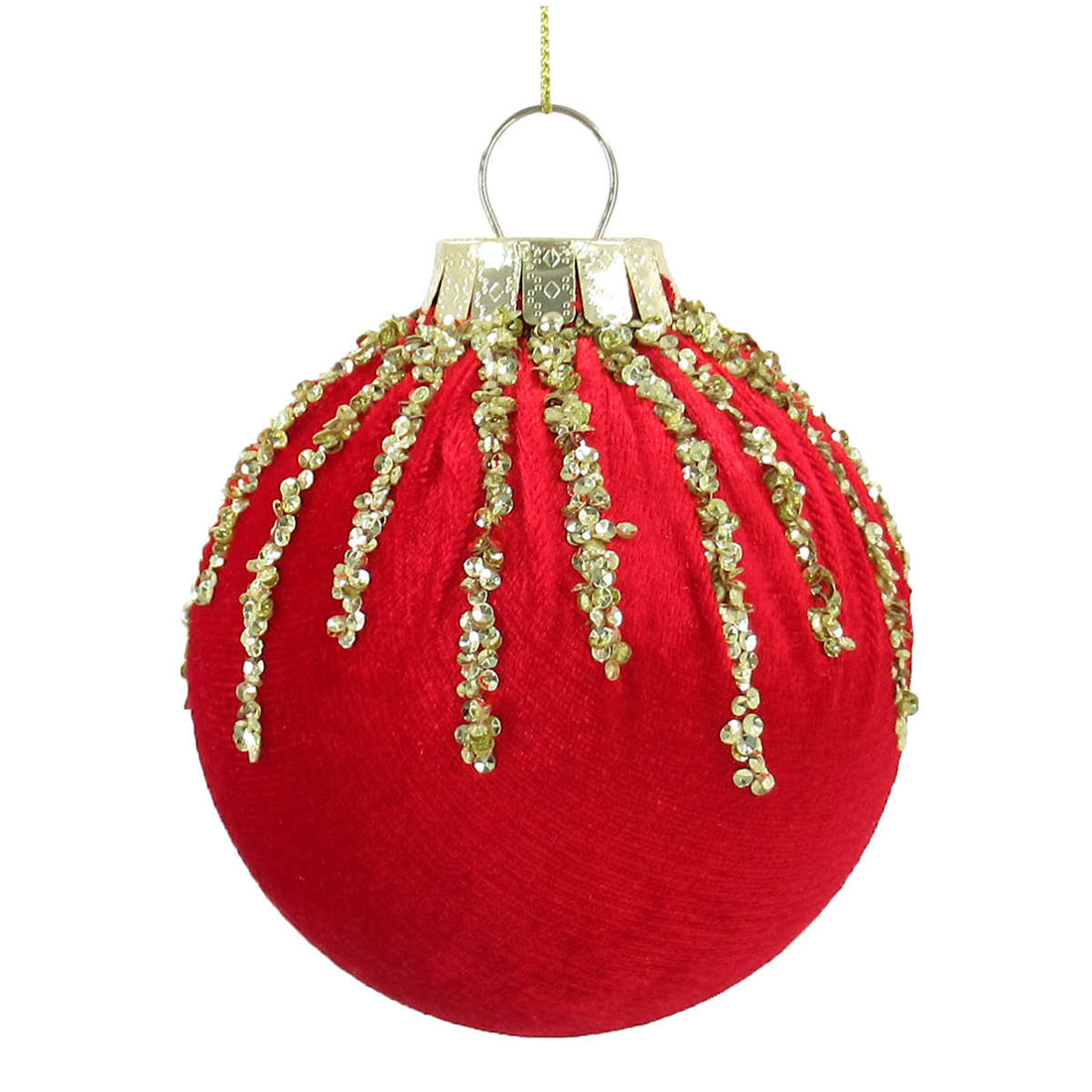 4-inch Red & Gold fabric crystal ornament on white