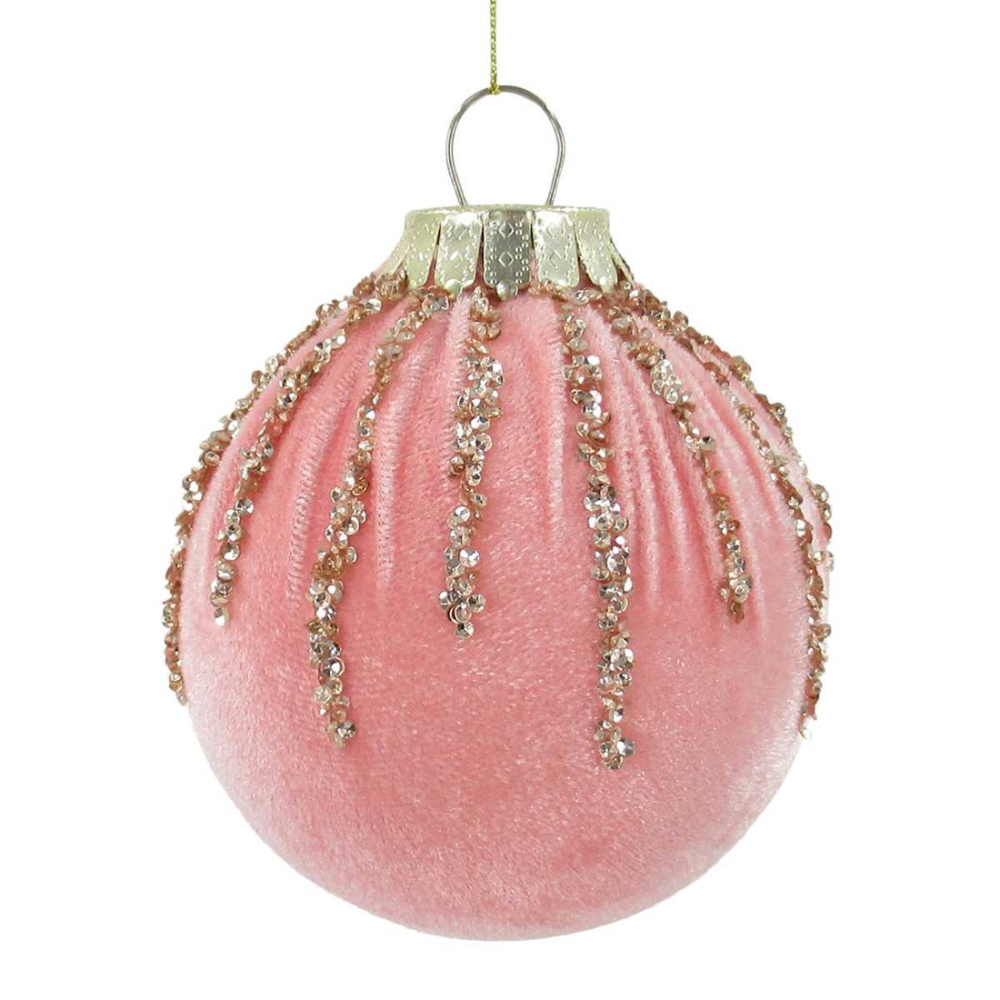 4-inch Pink & Gold fabric crystal ornament on white