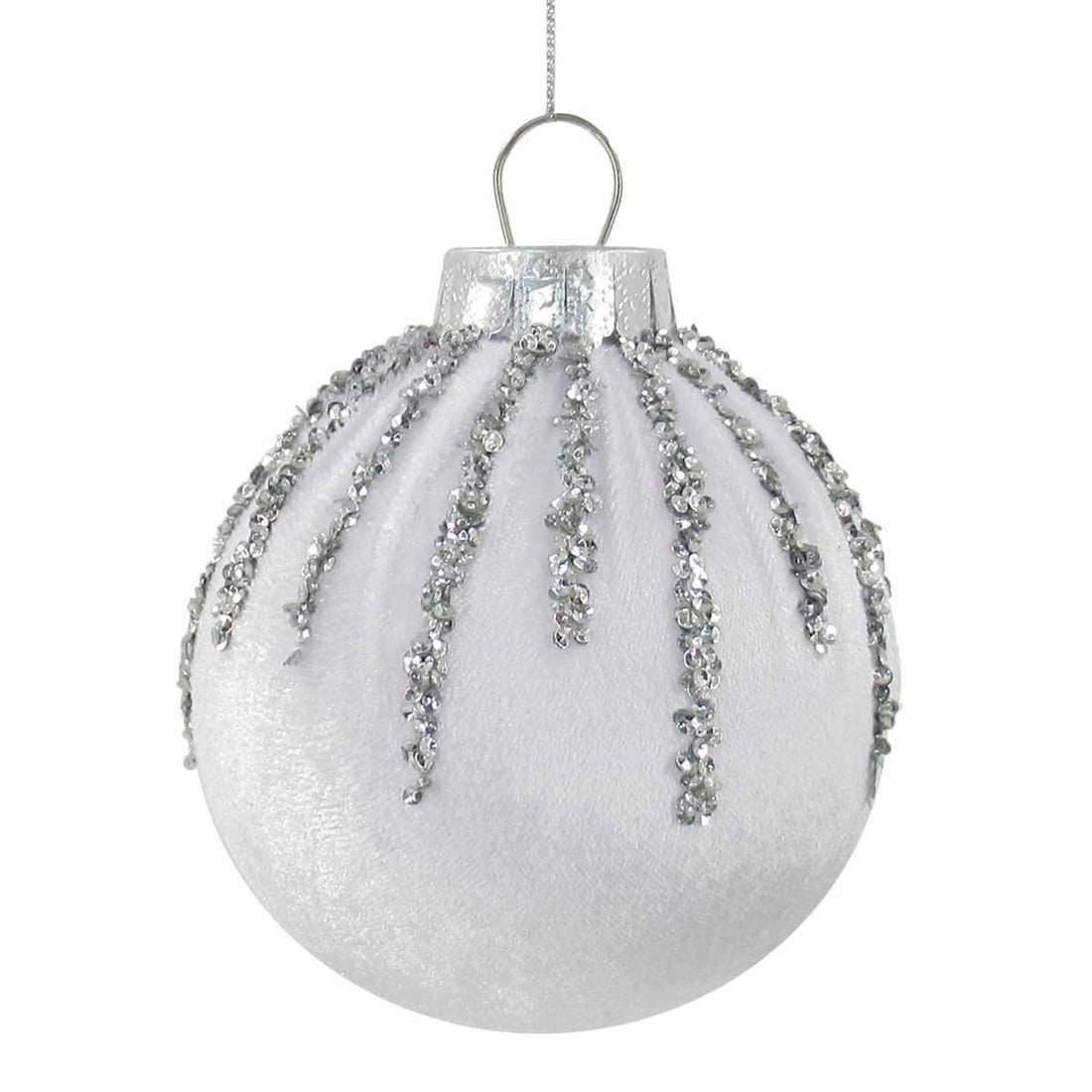 4-inch White & Silver fabric crystal ornament on white