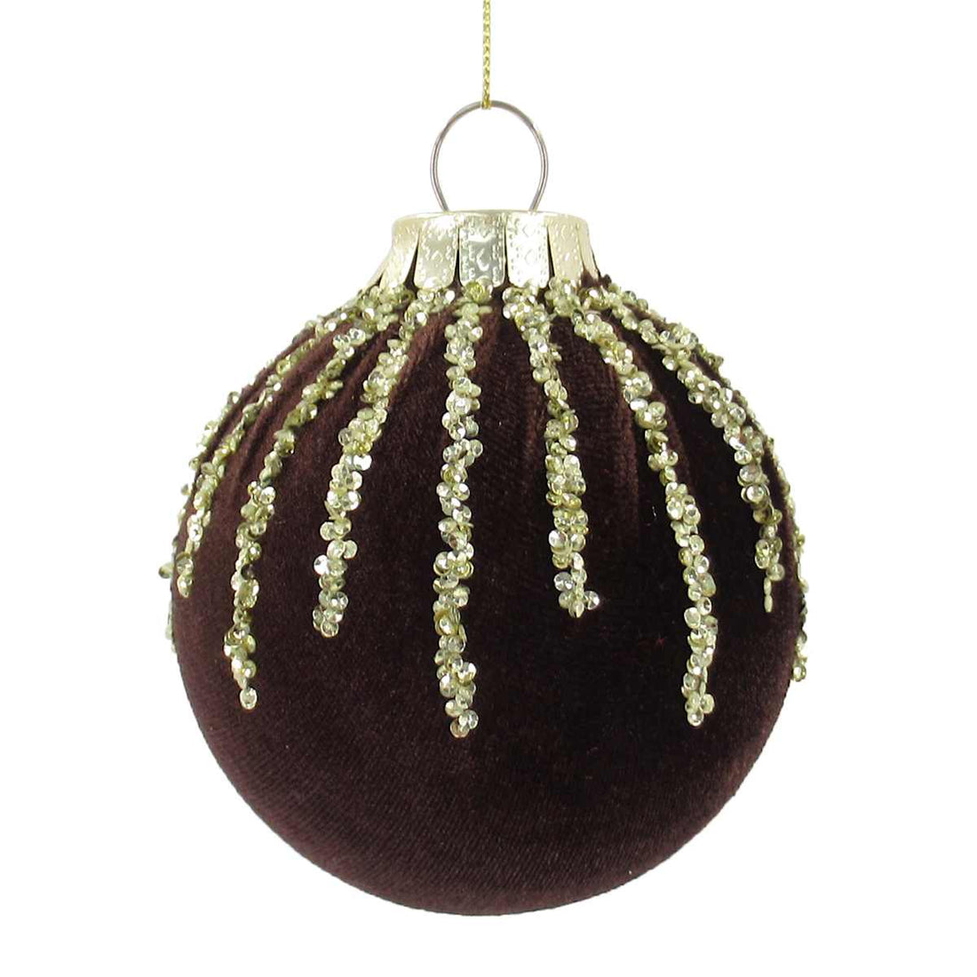 4-inch Chocolate & Gold fabric crystal ornament on white