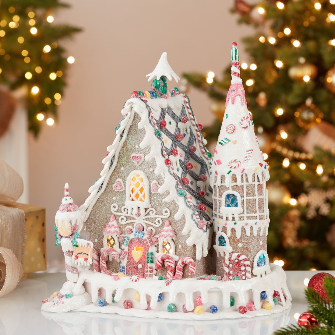 lighted gingerbread house Christmas decor alternate view 2