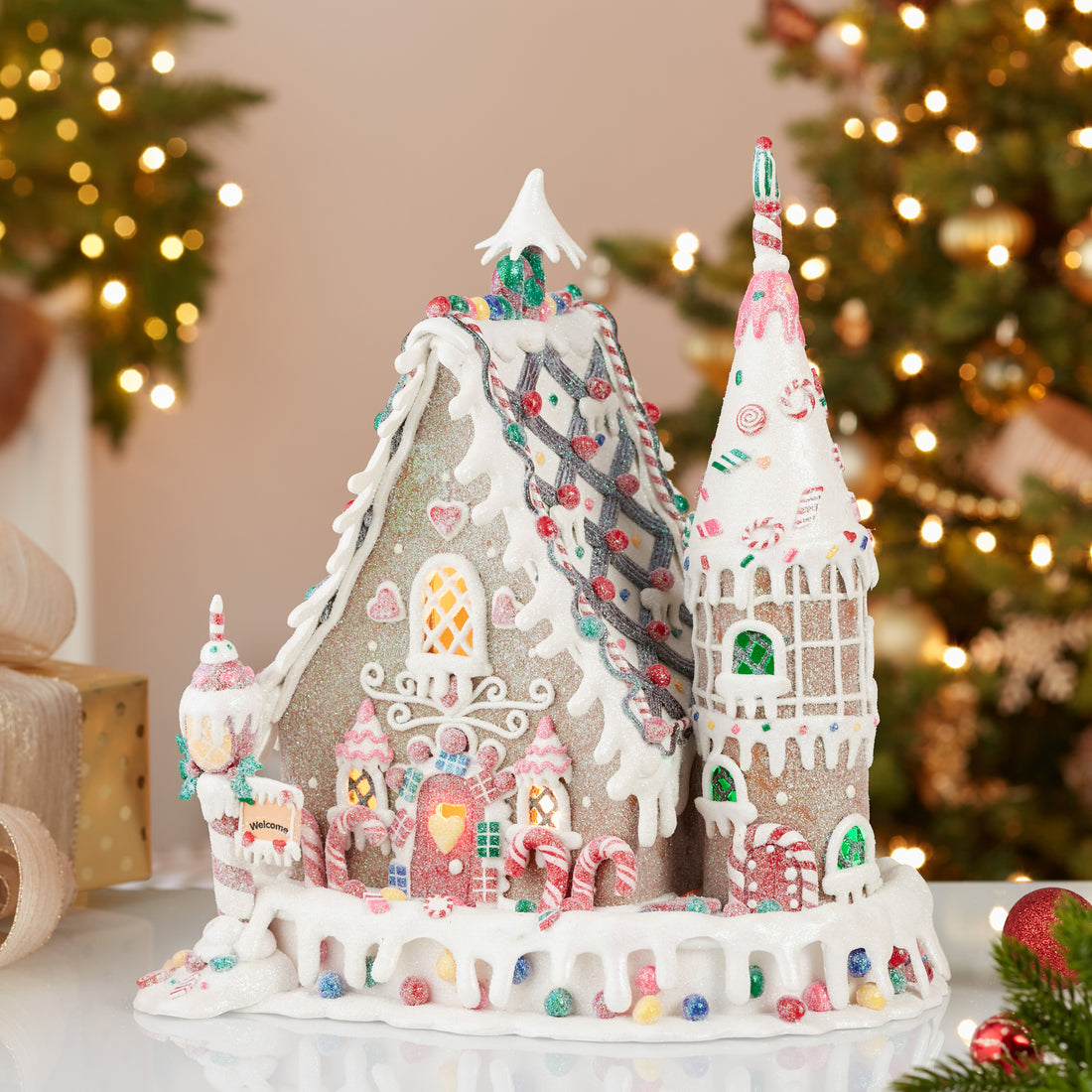 lighted gingerbread house Christmas decor alternate view 3