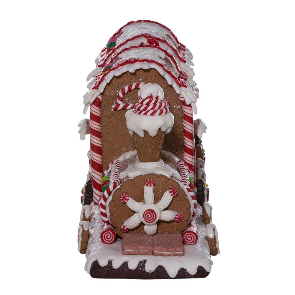 Gingerbread train with illuminated holiday details