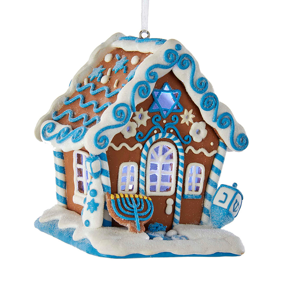 4" Gingerbread LED Hanukkah House Ornament -  Festive Holiday Decoration