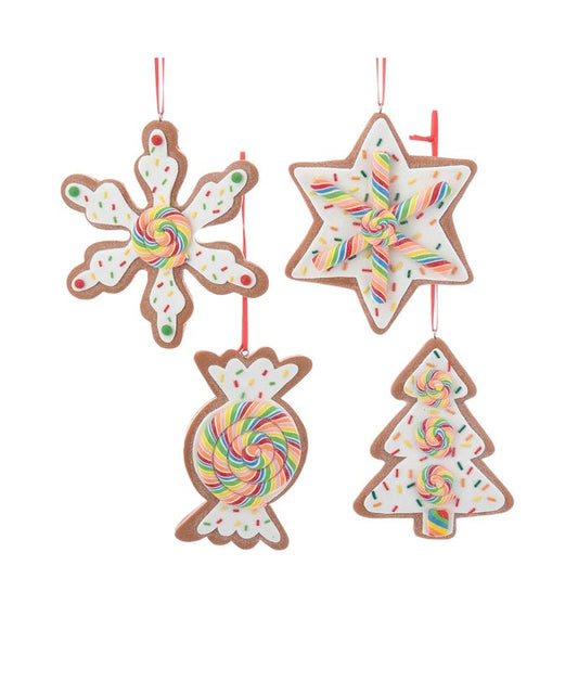 3.95" Gingerbread Cookie Ornaments – Set of 4 Assorted Poly Resin Christmas Decorations