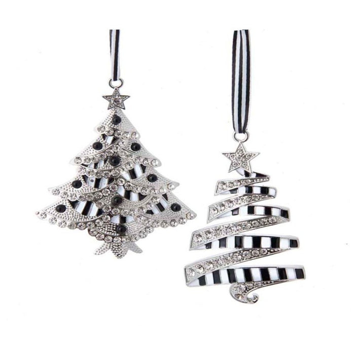 4-inch black and white tree ornaments with stones set of 2
