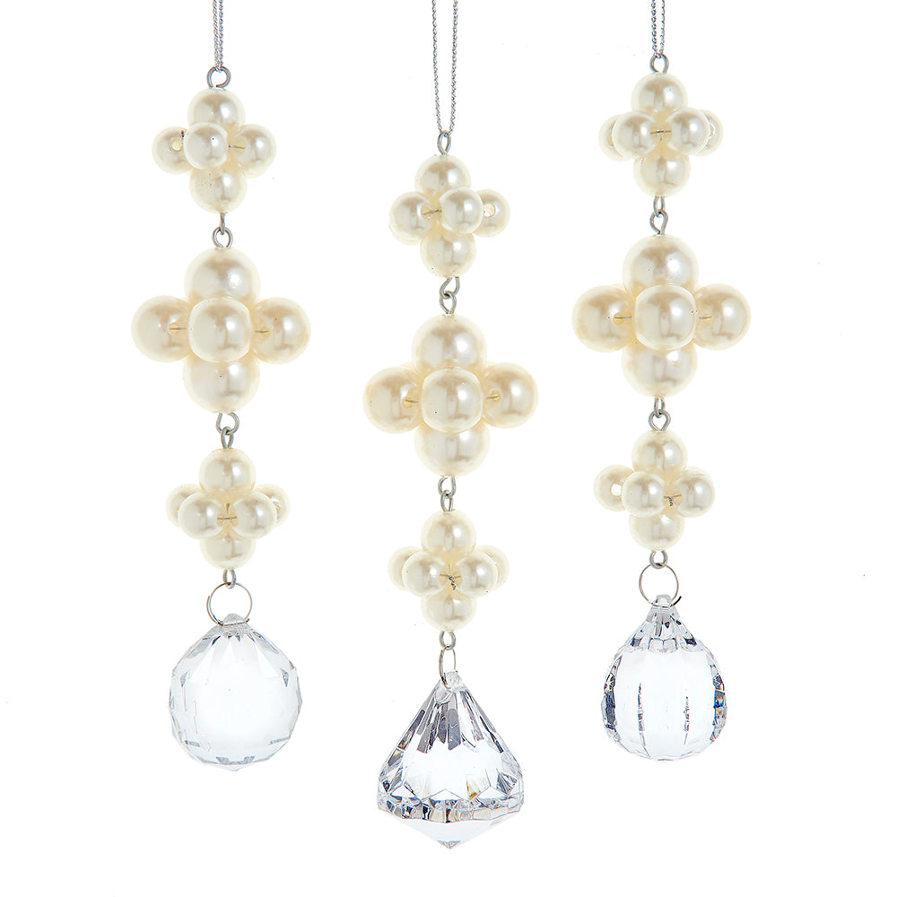 5.5-inch pearl and clear gemstone Christmas ornaments set of 3