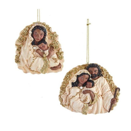 3.5" African American Ivory and Gold Holy Family Ornaments – Elegant Christmas Decorations