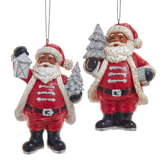 4" African American Santa Ornaments – Set of 2 Assorted Christmas Decorations"