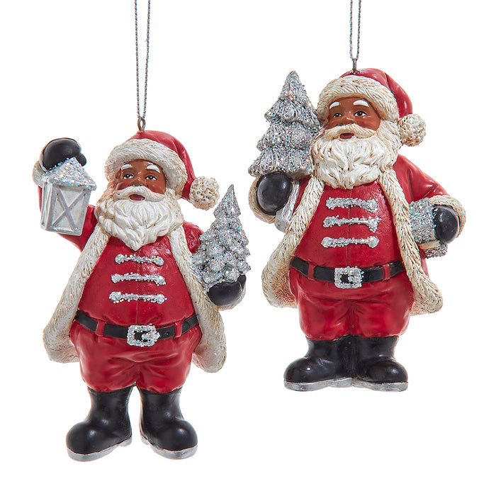 4-inch African American Santa ornaments set of 2