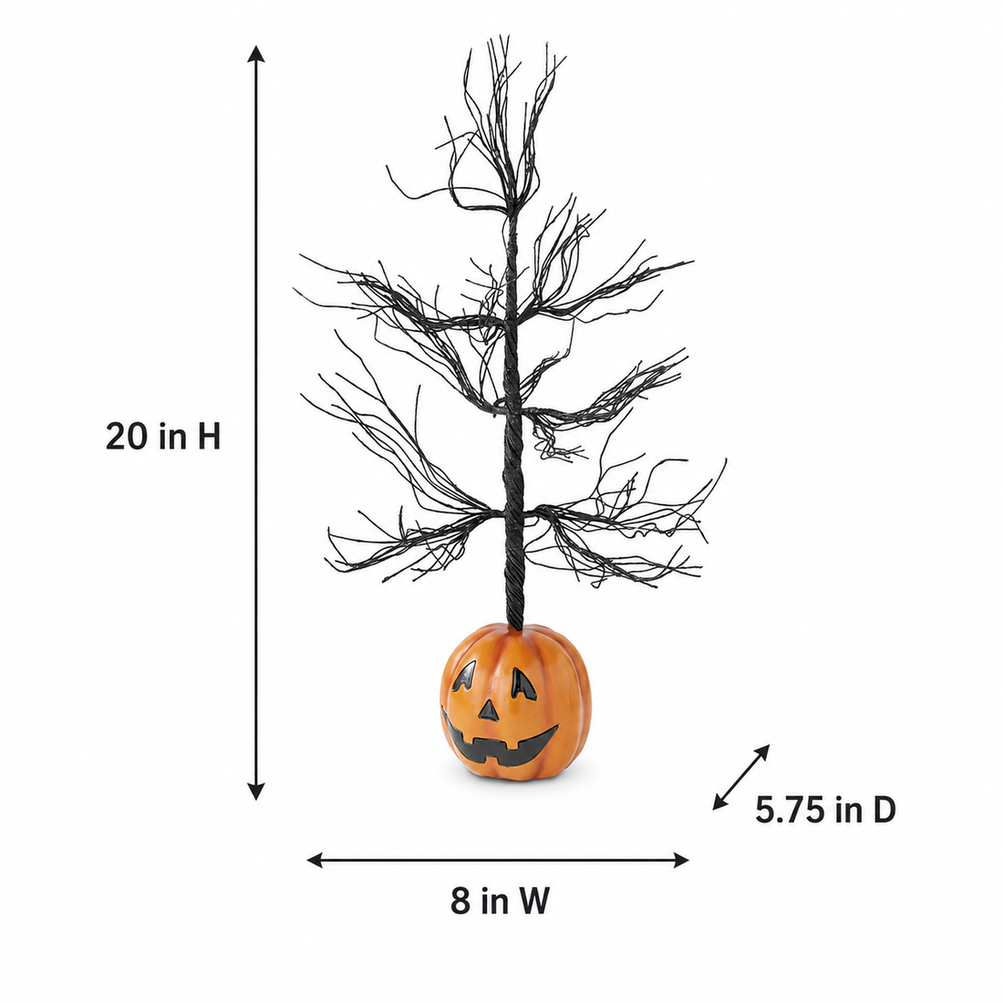 20" Black Glitter Halloween Tree with Jack-O'-Lantern Base